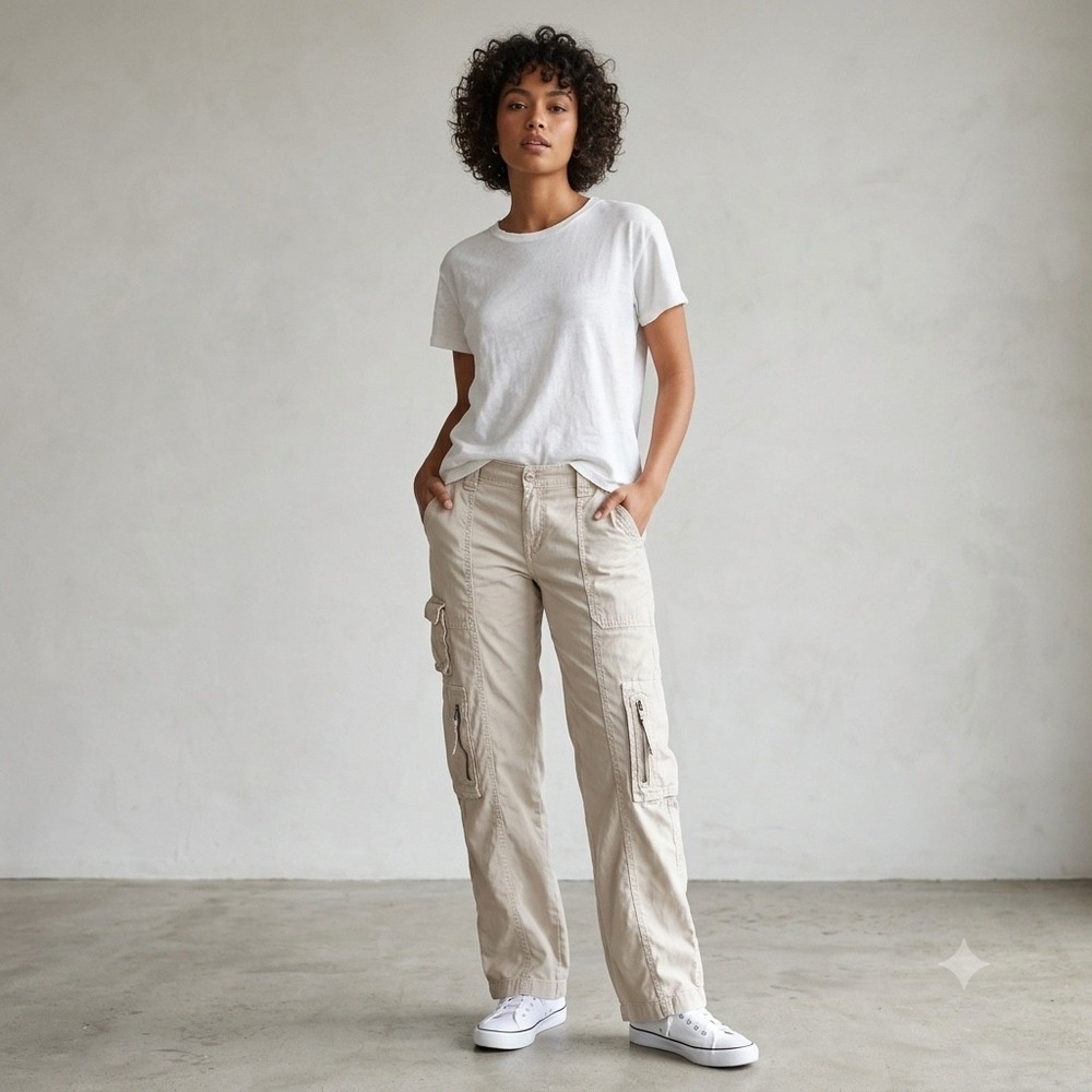 Hollister Womens Size 16R Low Rise Baggy Cargo Pants Khaki Y2K Utility Gorpcore